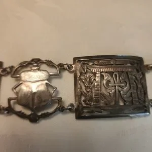 1920\'s Art Deco 800 Silver Egyptian Revival Scarab Beetle Panel Belt 170 Grams 1920 main image 3